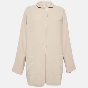 Pre Owned Emporio Armani Beige Crepe Single Breasted Coat M