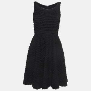 Pre Owned Emporio Armani Black Ruffle Textured Chiffon Mini Dress S