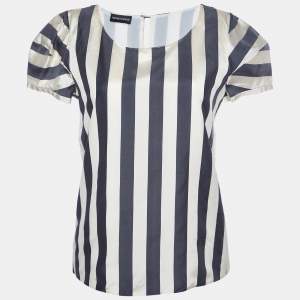 Emporio Armani Cream/Black Striped Silk Blend Top S