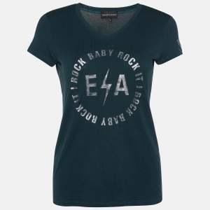 Emporio Armani Green Logo Print Cotton Crew Neck T-Shirt M
