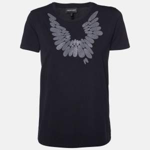 Emporio Armani Black Embellished Cotton Crew Neck T-Shirt M 