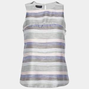 Emporio Armani Grey Striped Cotton & Silk Sleeveless Top S