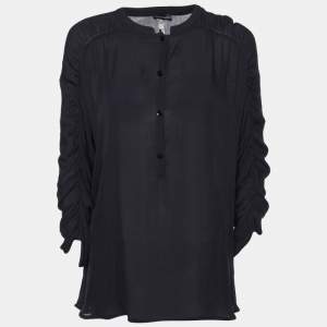 Pre Owned Emporio Armani Black Silk Shirt Blouse L