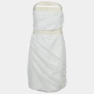 Emporio Armani Off White Tulle Ruched Halter Neck Mini Dress S
