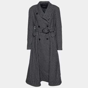Pre Owned Emporio Armani Monochrome Wool Blend Belted Coat L