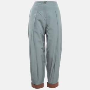 Emporio Armani Grey Leather Trim Crepe High Waist Pants M