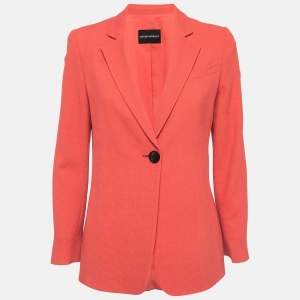 Pre Owned Emporio Armani Coral Pink Textured Stretch Crepe Blazer S