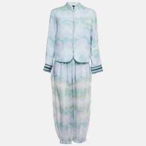 Emporio Armani Blue Abstract Print Silk Pants and Jacket Set M