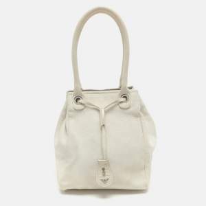 Emporio Armani Cream Leather Drawstring Tote