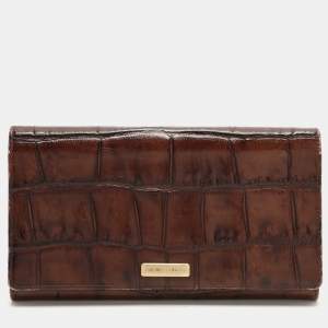 Emporio Armani Brown Alligator Embossed Leather Flap Wallet