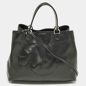 Pre Owned Emporio Armani Black Perforated Leather Tote
