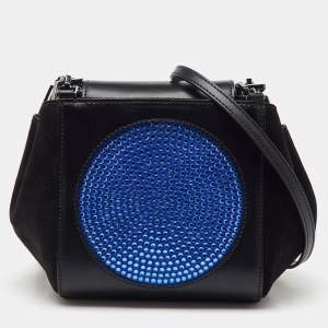 Emporio Armani Black/Blue Leather Crystal Embellished Shoulder Bag