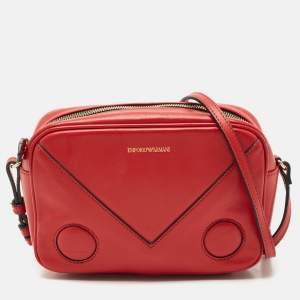 Pre Owned Emporio Armani Red Leather Camera Crossbody Bag
