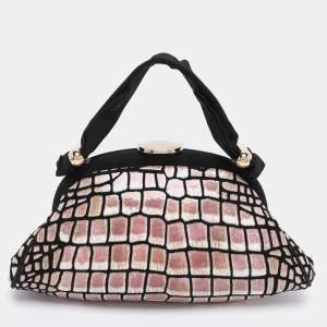 Emporio Armani Multicolor Croc Print Leather Frame Satchel