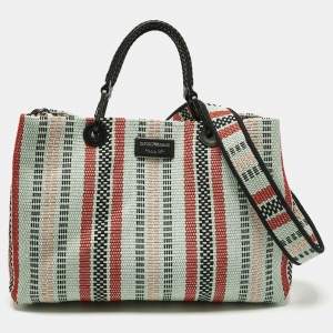 Pre Owned Emporio Armani Multicolor Fabric and Leather MyEA Basketweave Tote
