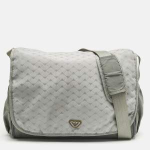 Pre Owned Emporio Armani Grey Logo Jacquard Nylon Baby Changing Bag