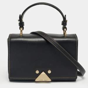 Pre Owned Emporio Armani Black Leather Flap Top Handle Bag