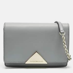 Pre Owned Emporio Armani Light Blue Leather Astrid Chain Crossbody Bag