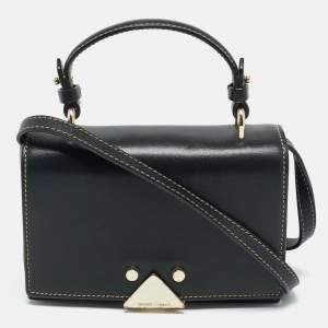 Pre Owned Emporio Armani Black Leather Stud Flap Top Handle Bag