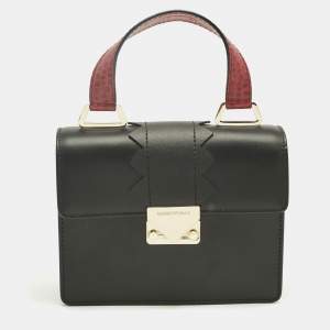 Pre Owned Emporio Armani Black/Red Faux Leather Flap Top Handle Bag