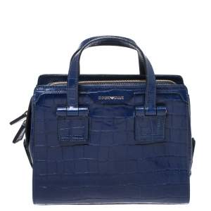 Emporio Armani Blue Croc Embossed Leather Satchel 