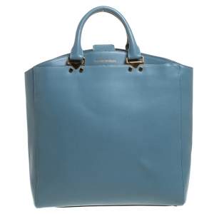 Emporio Armani Light Blue Leather Shopper Tote
