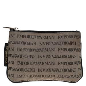 Pre Owned Emporio Armani Grey/Black Monogram Canvas Pouch