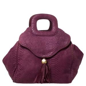 Emporio Armani Burgundy Snakeskin Effect Leather Satchel