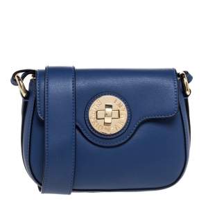 Pre Owned Emporio Armani Blue Leather Turnlock Crossbody Bag