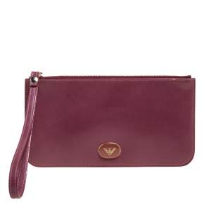 Emporio Armani Burgundy Patent Leather Wristlet Clutch
