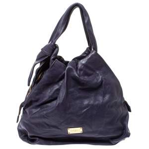 Emporio Armani Purple Soft Leather Knotted Handle Hobo