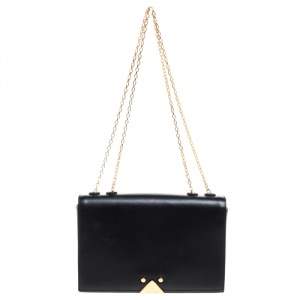 Emporio Armani Black Leather Flap Shoulder Bag