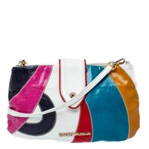 Emporio Armani Multicolor and Snakeskin Effect Leather Flap Crossbody Bag