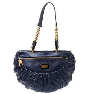 Emporio Armani Indigo Pleated Leather Chain Hobo