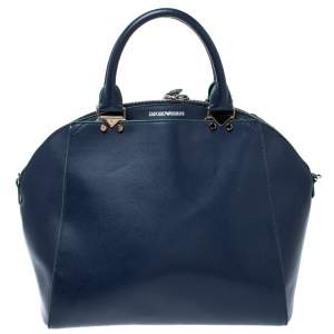 Emporio Armani Blue Leather Dome Satchel