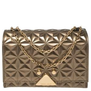 Emporio Armani Metallic Bronze Quilted Patent Leather Flap Chain Shoulder Bag