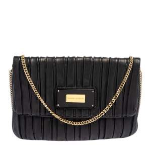 Emporio Armani Black Leather Pleated Crossbody Bag