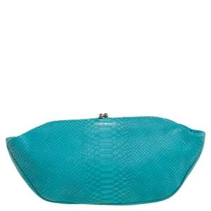 Emporio Armani Blue Python Embossed Leather Frame Clutch