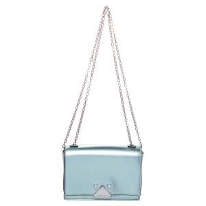 Emporio Armani Metallic Mint Green Leather Chain Shoulder Bag