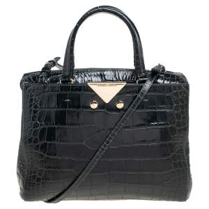 Emporio Armani Green Crocodile Embossed Leather Satchel 