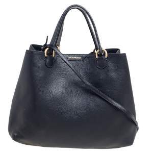 Pre Owned Emporio Armani Black Grained Leather Convertible Tote