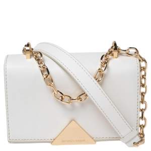 Pre Owned Emporio Armani White Leather Flap Crossbody Bag