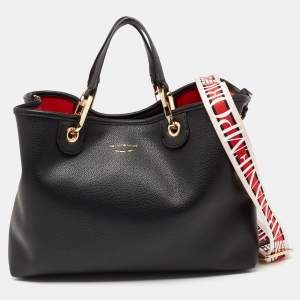 Pre Owned Emporio Armani Black Leather Medium MyEA Shopper Tote
