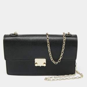 Pre Owned Emporio Armani Black Leather Push Lock Flap Chain Shoulder Bag