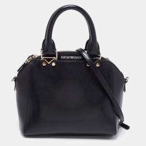 Emporio Armani Black Leather Logo Satchel 