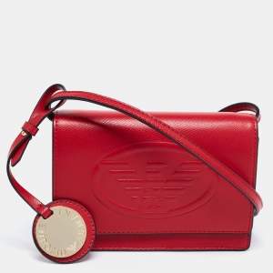 Pre Owned Emporio Armani Red Leather Flap Crossbody Bag
