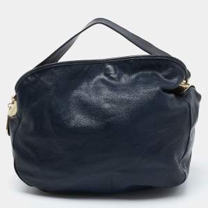 Emporio Armani Navy Blue Grained Leather Hobo