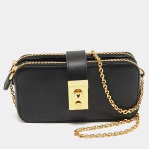 Emporio Armani Black Leather Double Zip Chain Bag
