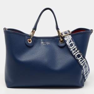 Pre Owned Emporio Armani Blue Leather MyEA Tote 