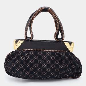Emporio Armani Tri Color Fabric and Leather Frame Satchel